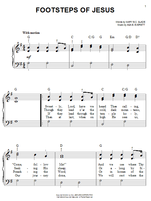 Mary B.C. Slade Footsteps Of Jesus sheet music notes and chords arranged for Easy Piano