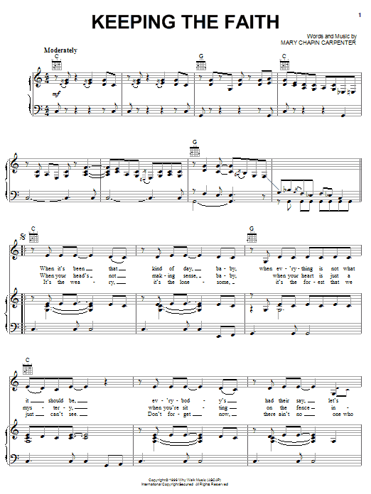 Mary Chapin Carpenter Keeping The Faith sheet music notes and chords arranged for Piano, Vocal & Guitar Chords (Right-Hand Melody)