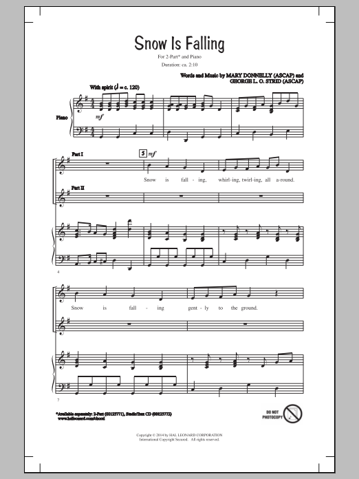 Mary Donnelly Snow Is Falling sheet music notes and chords arranged for 2-Part Choir