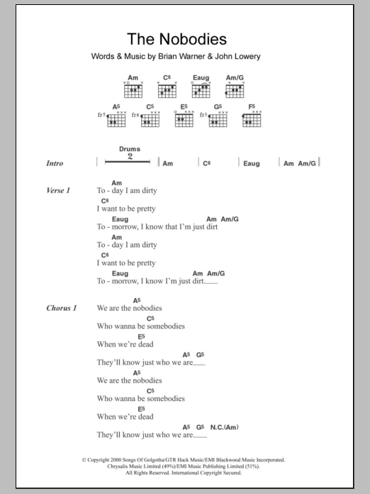 Marilyn Manson The Nobodies sheet music notes and chords arranged for Guitar Chords/Lyrics