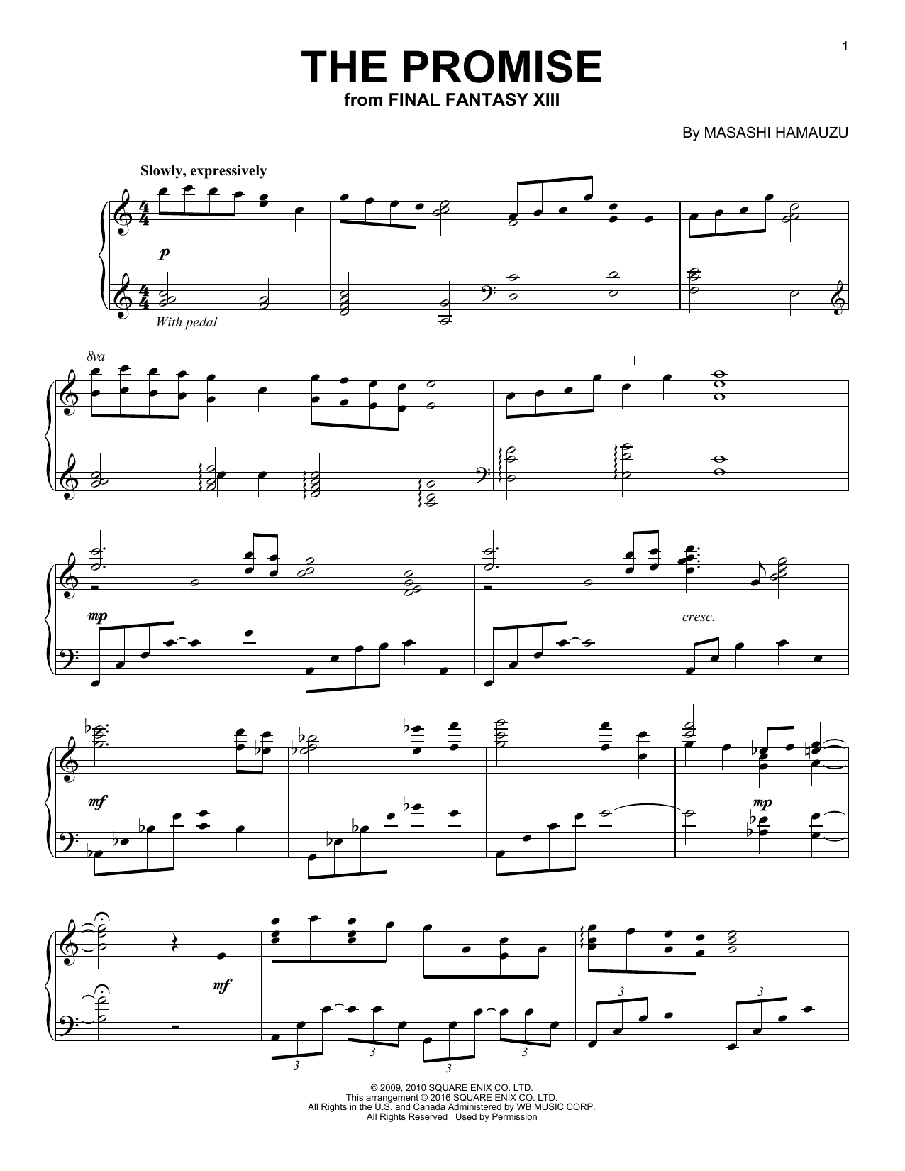 Masashi Hamauzu The Promise (from Final Fantasy XIII) sheet music notes and chords arranged for Easy Piano