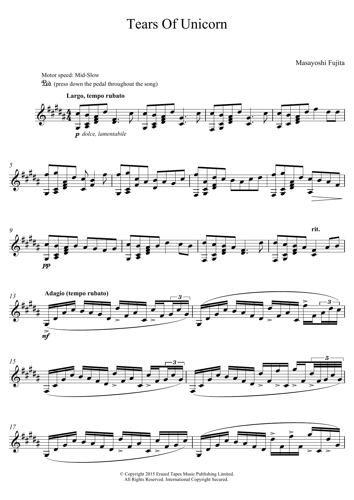 Masayoshi Fujita Tears Of Unicorn sheet music notes and chords arranged for Percussion Solo
