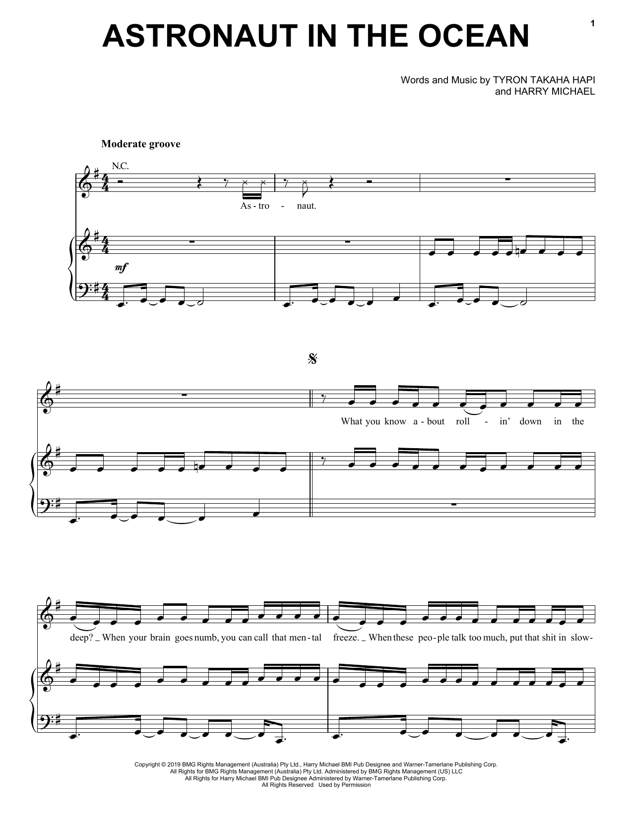 Masked Wolf Astronaut In The Ocean sheet music notes and chords arranged for Piano, Vocal & Guitar Chords (Right-Hand Melody)