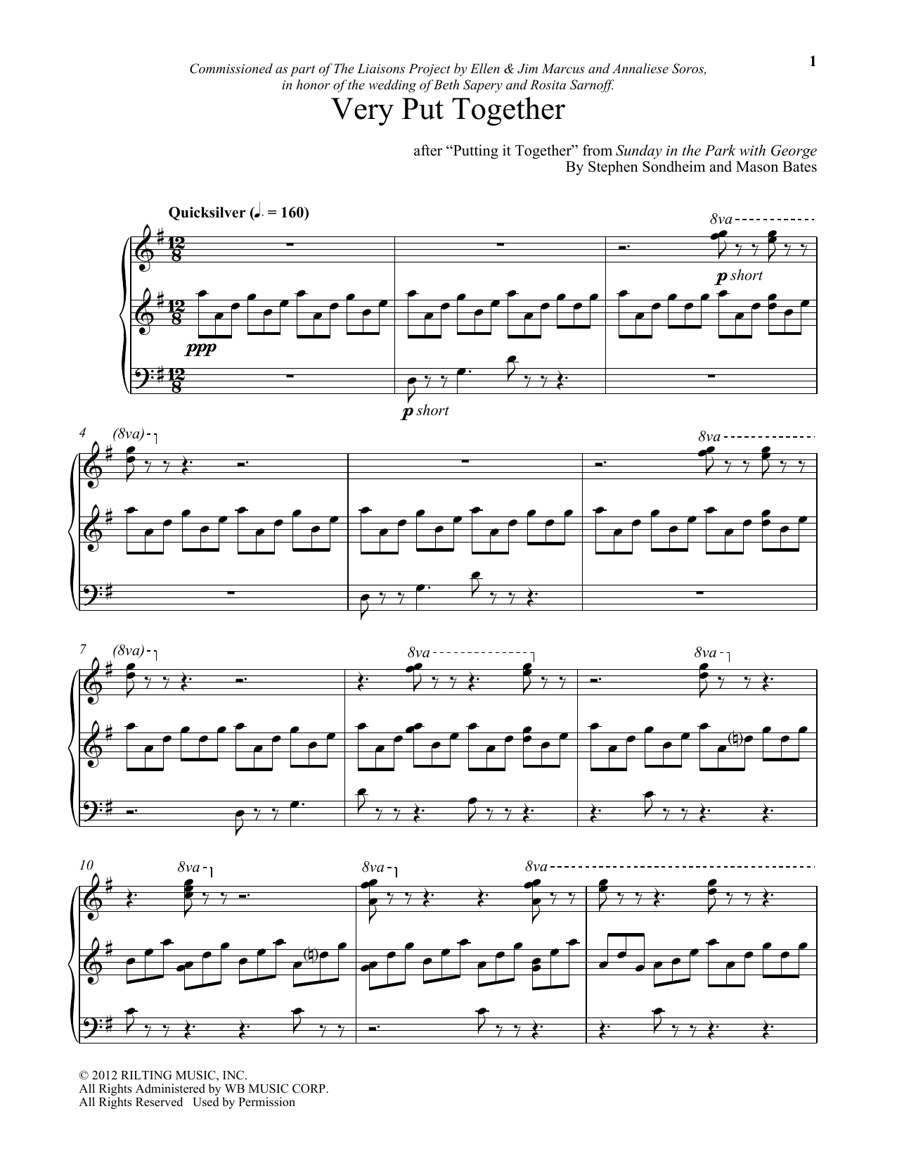 Mason Bates Very Put Together sheet music notes and chords arranged for Piano Solo