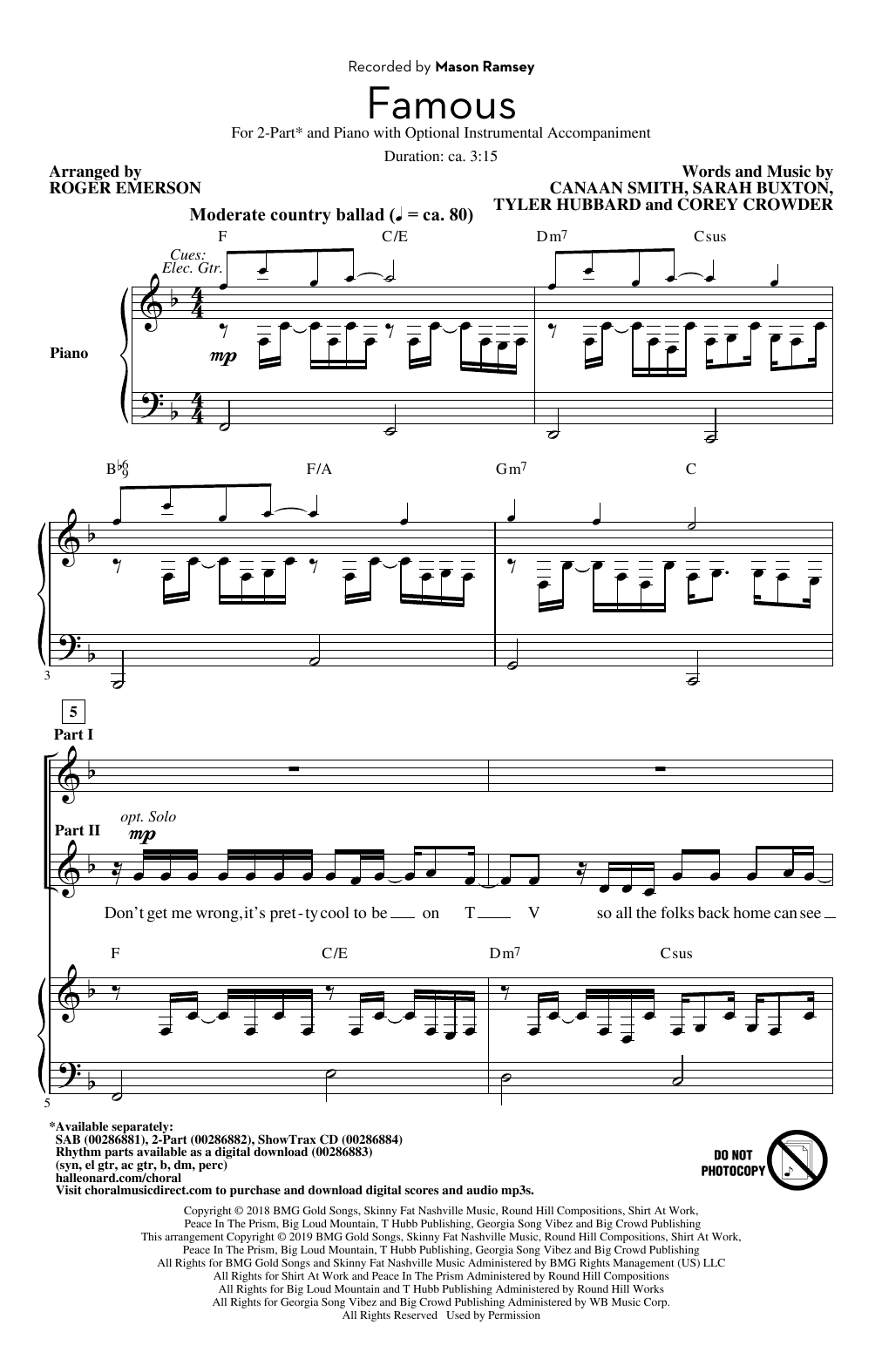 Mason Ramsey Famous (arr. Roger Emerson) sheet music notes and chords arranged for 2-Part Choir