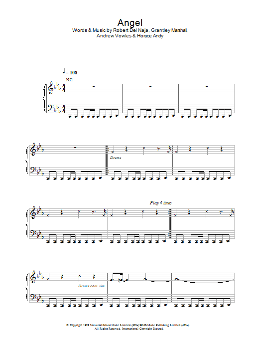 Massive Attack Angel sheet music notes and chords arranged for Piano, Vocal & Guitar Chords