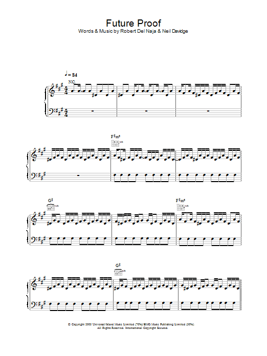 Massive Attack Future Proof sheet music notes and chords arranged for Piano, Vocal & Guitar Chords