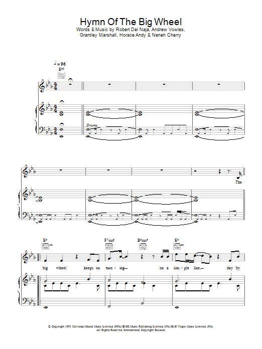 Massive Attack Hymn Of The Big Wheel sheet music notes and chords arranged for Piano, Vocal & Guitar Chords