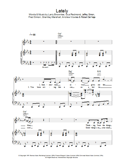 Massive Attack Lately sheet music notes and chords arranged for Piano, Vocal & Guitar Chords