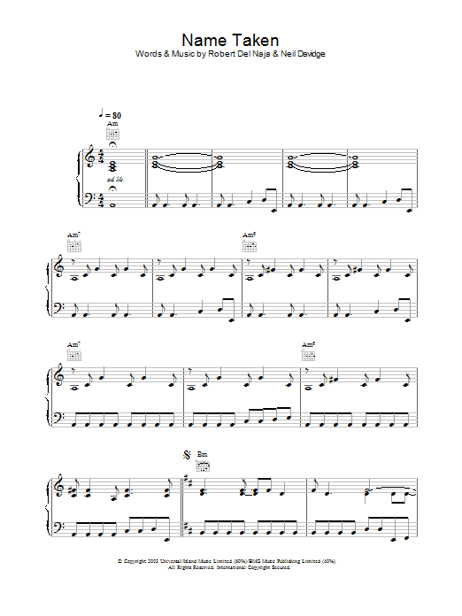 Massive Attack Name Taken sheet music notes and chords arranged for Piano, Vocal & Guitar Chords