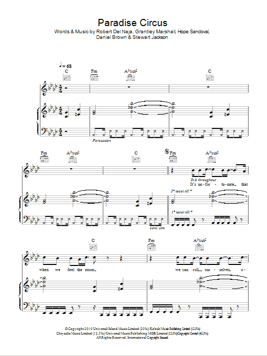Massive Attack Paradise Circus sheet music notes and chords arranged for Piano, Vocal & Guitar Chords