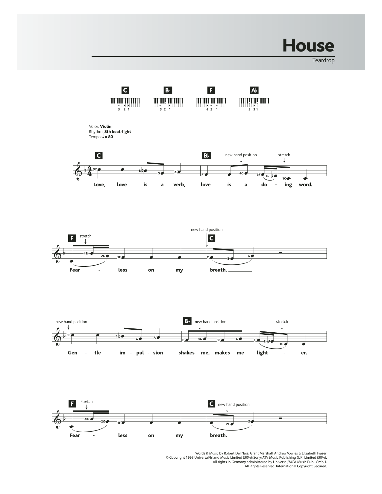 Massive Attack Teardrop (theme from House) sheet music notes and chords arranged for Piano Chords/Lyrics