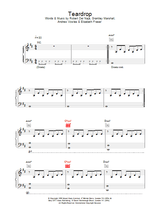 Massive Attack Teardrop sheet music notes and chords. Download Printable PDF.
