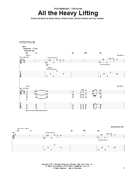 Mastodon All The Heavy Lifting sheet music notes and chords arranged for Guitar Tab