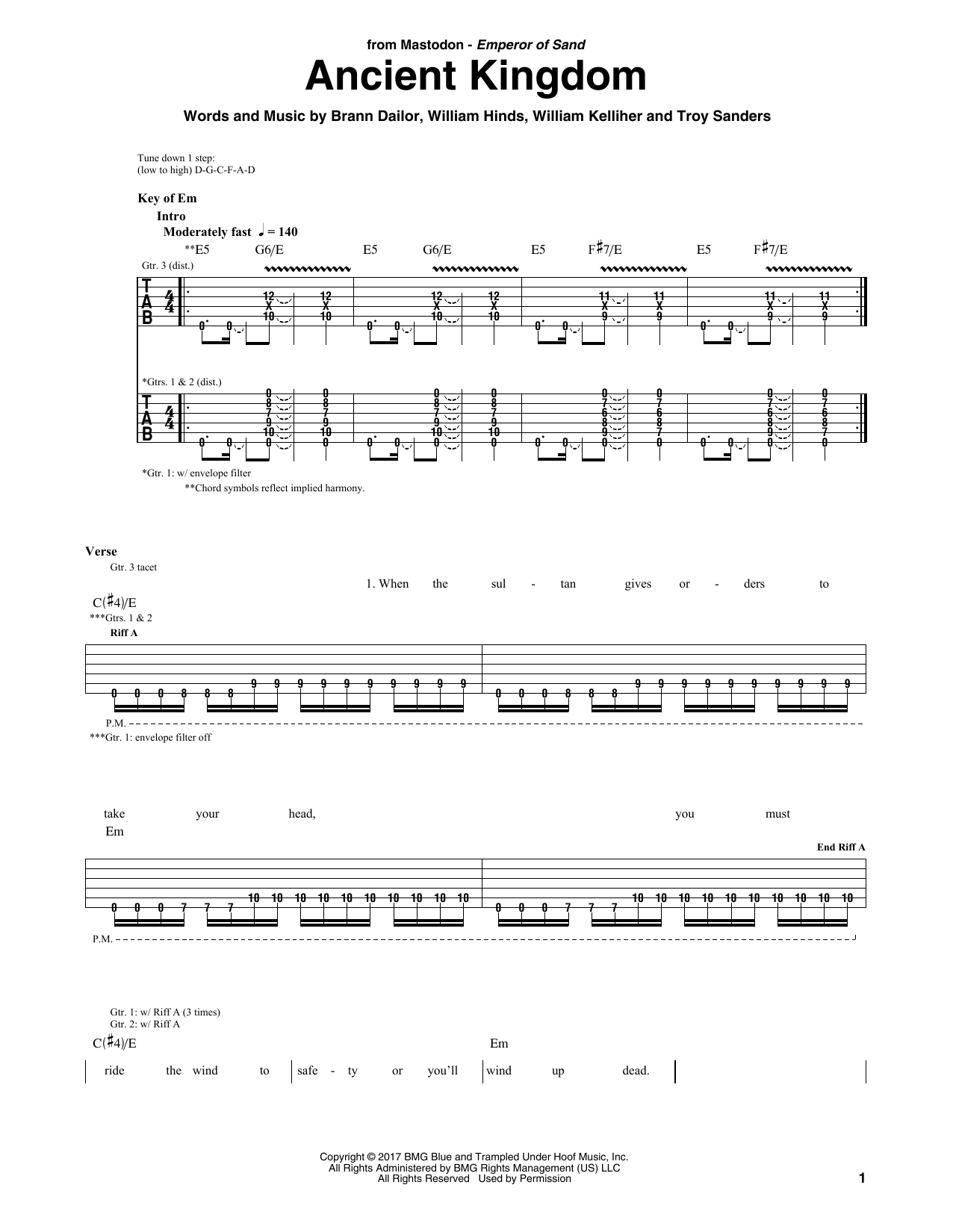 Mastodon Ancient Kingdom sheet music notes and chords arranged for Guitar Rhythm Tab