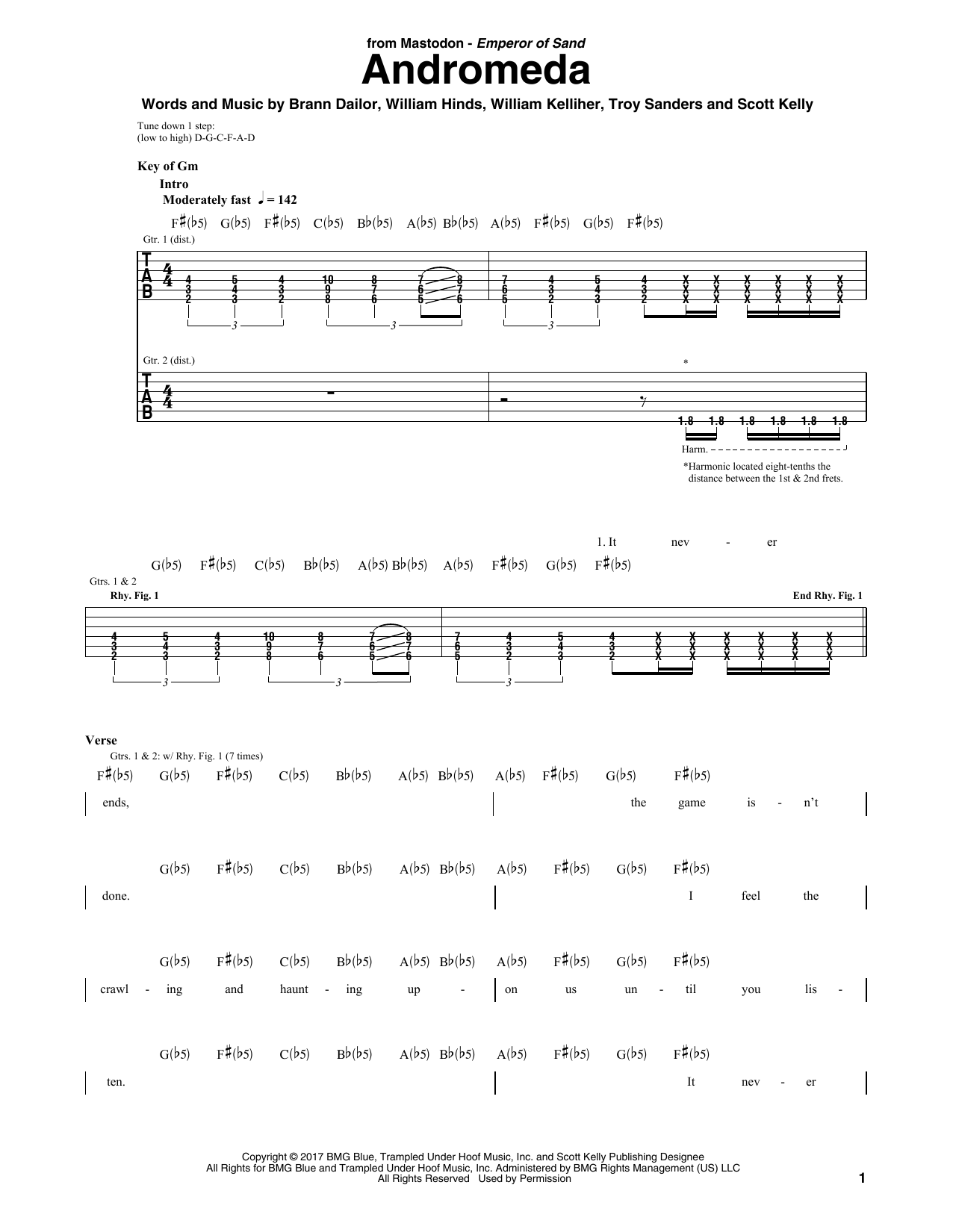 Mastodon Andromeda sheet music notes and chords arranged for Guitar Rhythm Tab