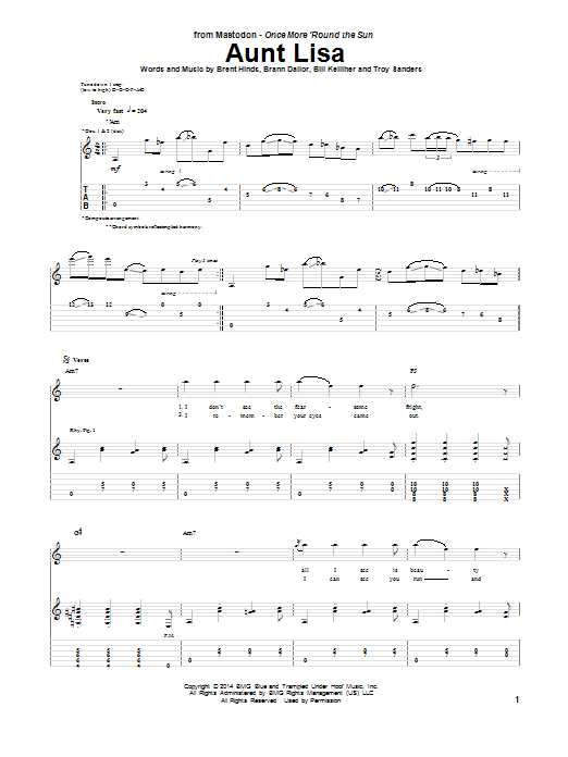 Mastodon Aunt Lisa sheet music notes and chords arranged for Guitar Tab