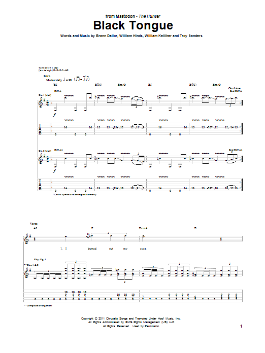 Mastodon Black Tongue sheet music notes and chords arranged for Guitar Tab