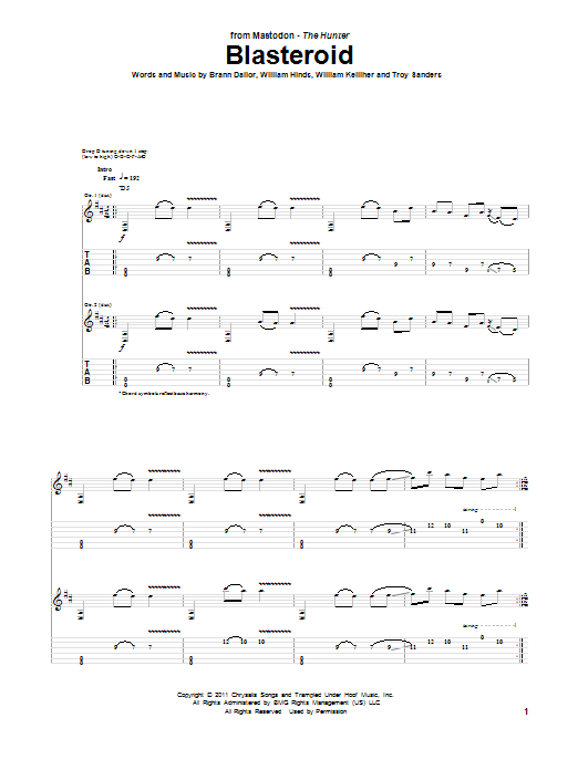 Mastodon Blasteroid sheet music notes and chords arranged for Guitar Tab