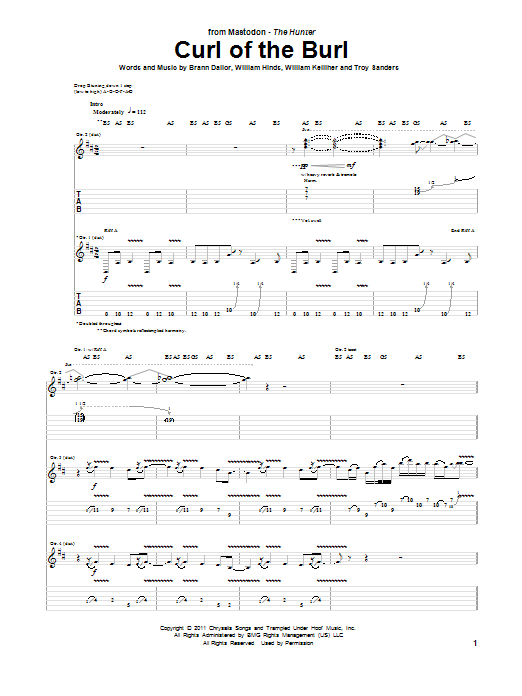 Mastodon Curl Of The Burl sheet music notes and chords arranged for Guitar Tab