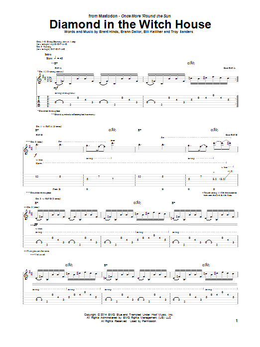 Mastodon Diamond In The Witch House sheet music notes and chords arranged for Guitar Tab