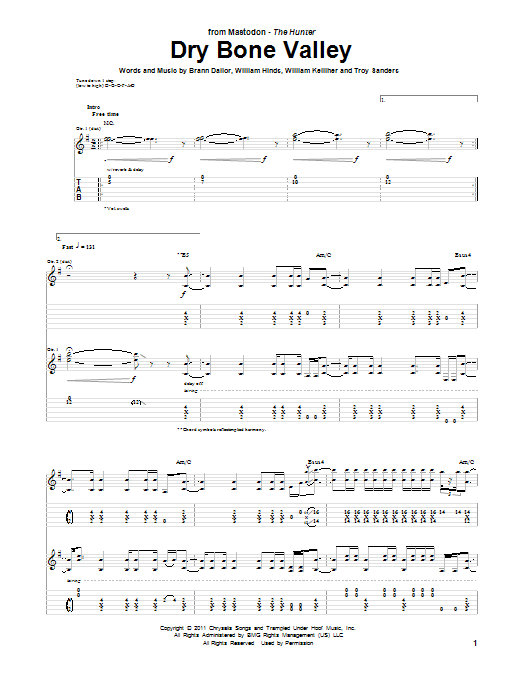 Mastodon Dry Bone Valley sheet music notes and chords arranged for Guitar Tab