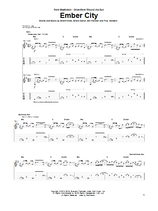 Mastodon Ember City sheet music notes and chords arranged for Guitar Tab