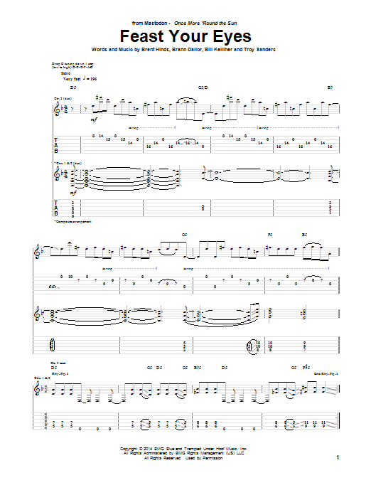 Mastodon Feast Your Eyes sheet music notes and chords arranged for Guitar Tab