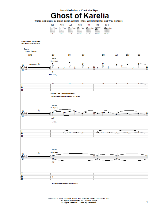 Mastodon Ghost Of Karelia sheet music notes and chords arranged for Bass Guitar Tab