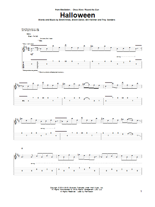 Mastodon Halloween sheet music notes and chords arranged for Guitar Tab