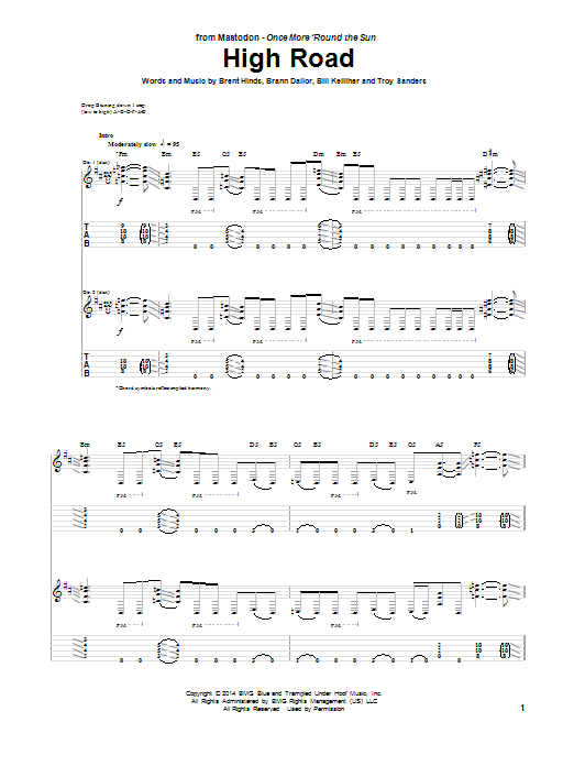 Mastodon High Road sheet music notes and chords arranged for Guitar Tab
