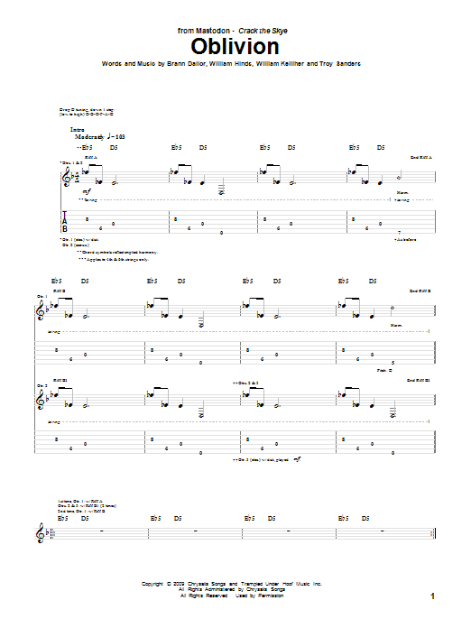 Mastodon Oblivion sheet music notes and chords arranged for Bass Guitar Tab