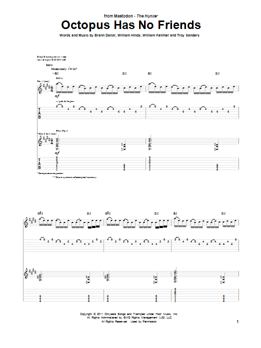 Mastodon Octopus Has No Friends sheet music notes and chords arranged for Guitar Tab