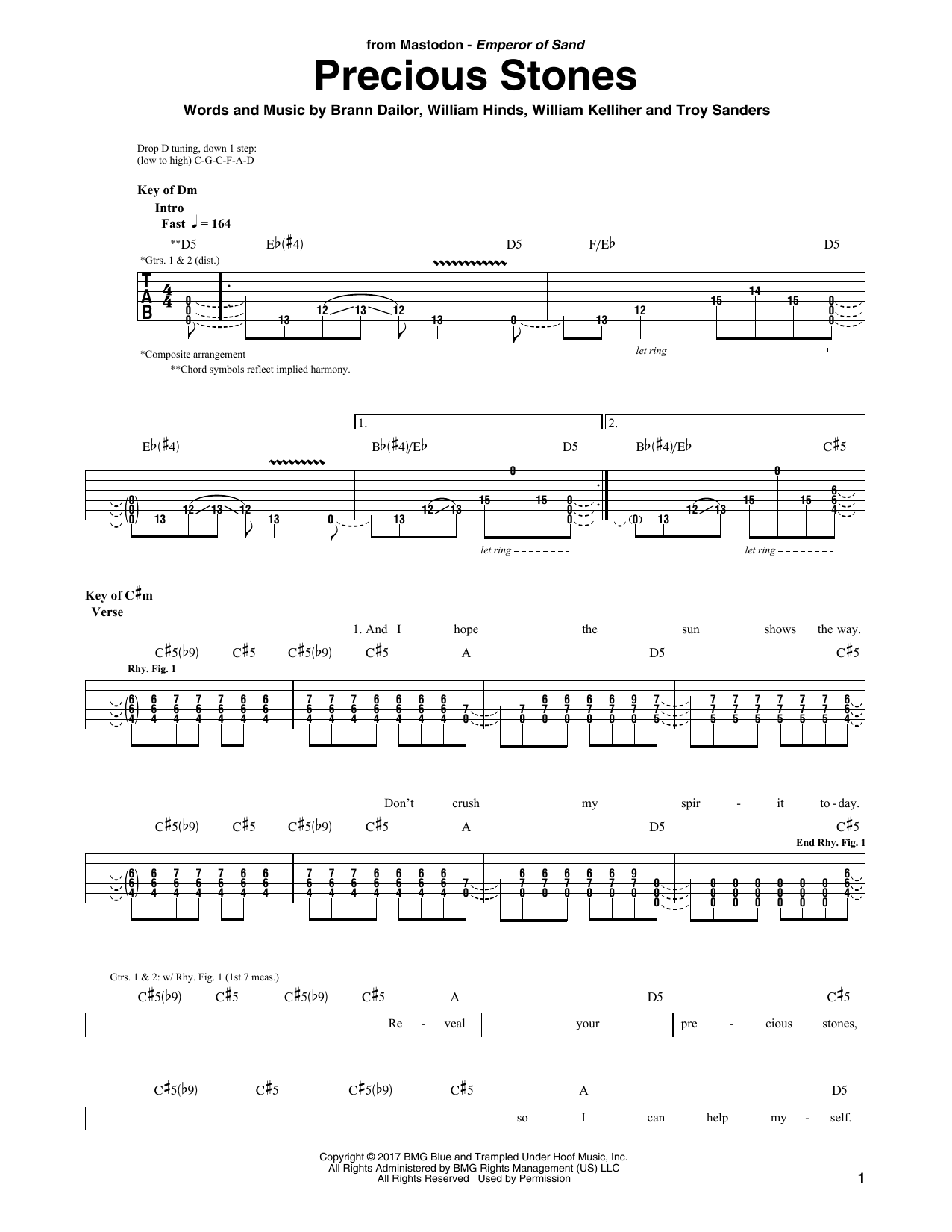 Mastodon Precious Stones sheet music notes and chords arranged for Guitar Rhythm Tab