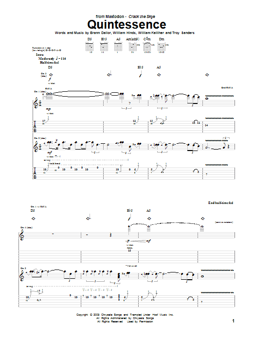 Mastodon Quintessence sheet music notes and chords arranged for Bass Guitar Tab