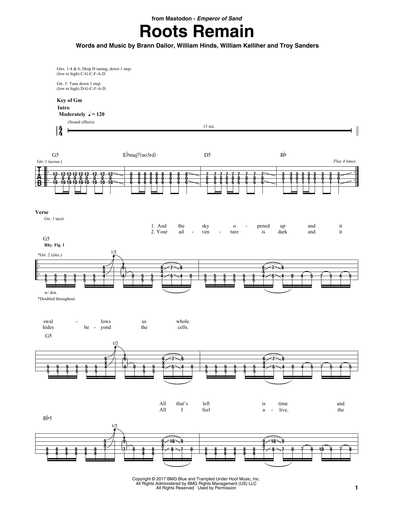 Mastodon Roots Remain sheet music notes and chords arranged for Guitar Rhythm Tab