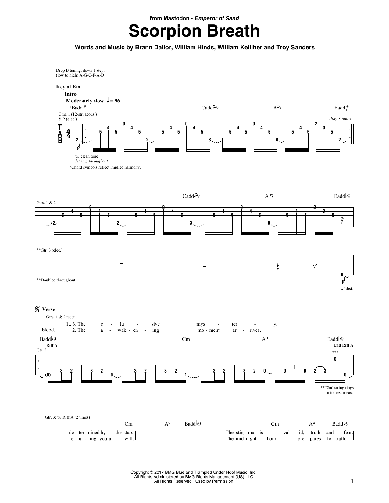 Mastodon Scorpion Breath sheet music notes and chords arranged for Guitar Rhythm Tab