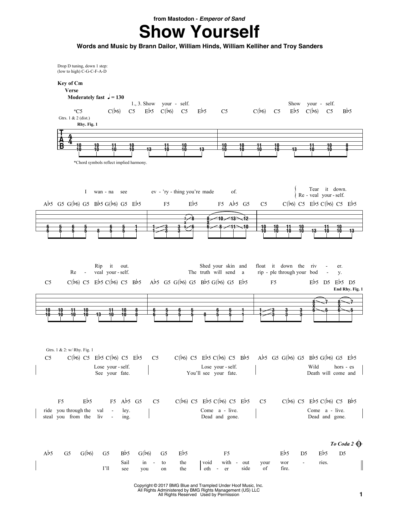 Mastodon Show Yourself sheet music notes and chords arranged for Guitar Rhythm Tab