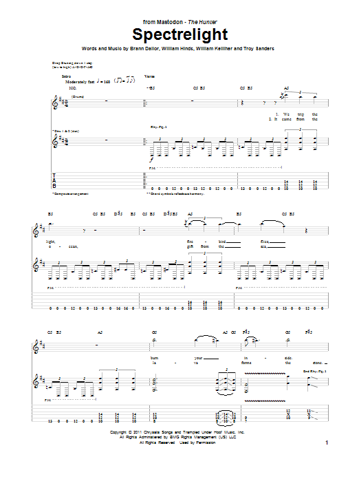 Mastodon Spectrelight sheet music notes and chords arranged for Guitar Tab