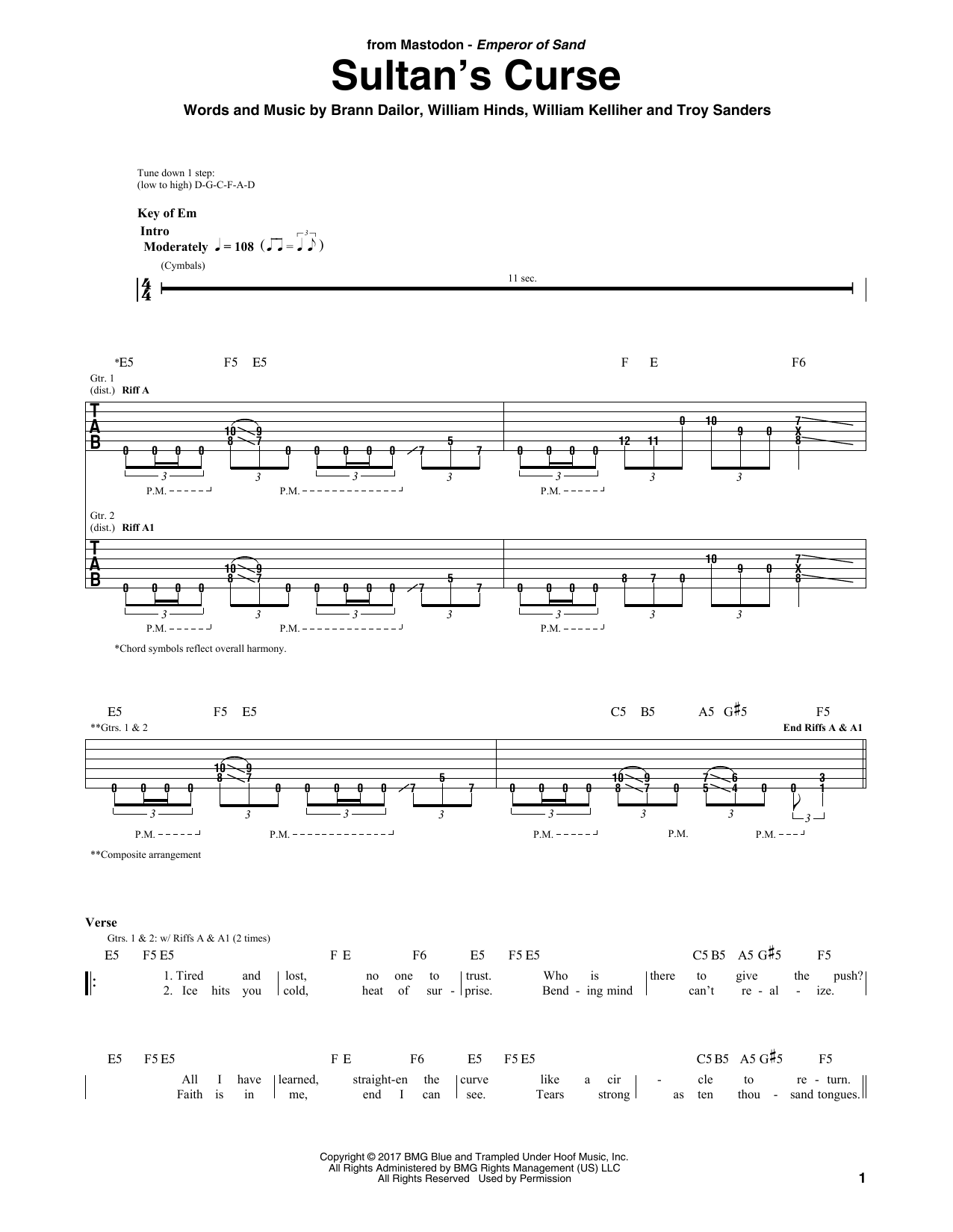 Mastodon Sultan's Curse sheet music notes and chords arranged for Guitar Rhythm Tab