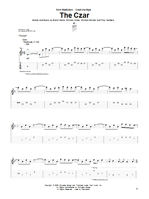 Mastodon The Czar sheet music notes and chords arranged for Bass Guitar Tab