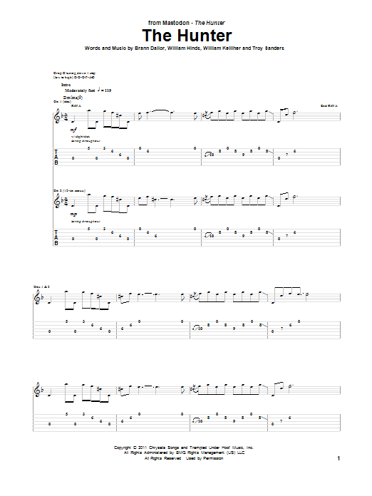 Mastodon The Hunter sheet music notes and chords arranged for Guitar Tab