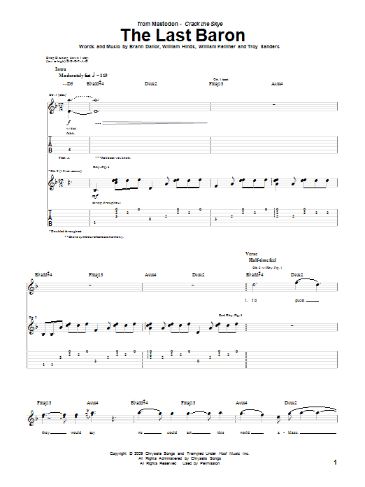 Mastodon The Last Baron sheet music notes and chords arranged for Bass Guitar Tab