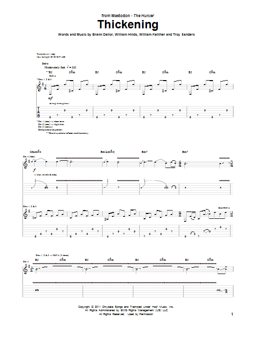 Mastodon Thickening sheet music notes and chords arranged for Guitar Tab