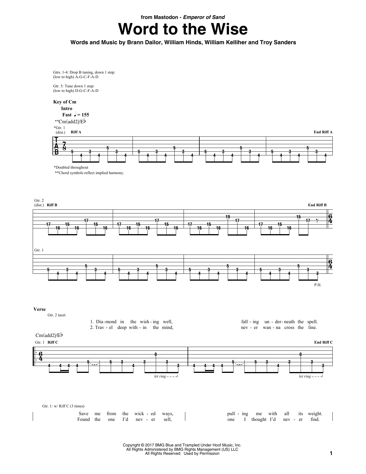 Mastodon Word To The Wise sheet music notes and chords arranged for Guitar Rhythm Tab