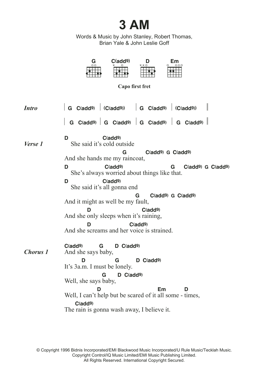 Matchbox Twenty 3AM sheet music notes and chords arranged for Guitar Chords/Lyrics