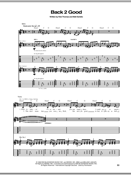 Matchbox Twenty Back 2 Good sheet music notes and chords arranged for Guitar Tab