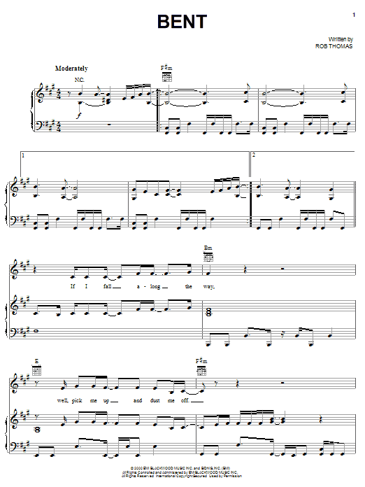 Matchbox Twenty Bent sheet music notes and chords arranged for Piano, Vocal & Guitar Chords (Right-Hand Melody)