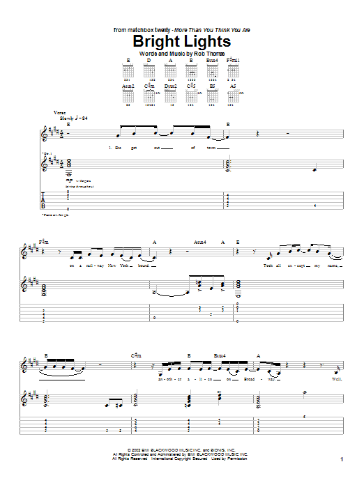 Matchbox Twenty Bright Lights sheet music notes and chords arranged for Piano, Vocal & Guitar Chords (Right-Hand Melody)
