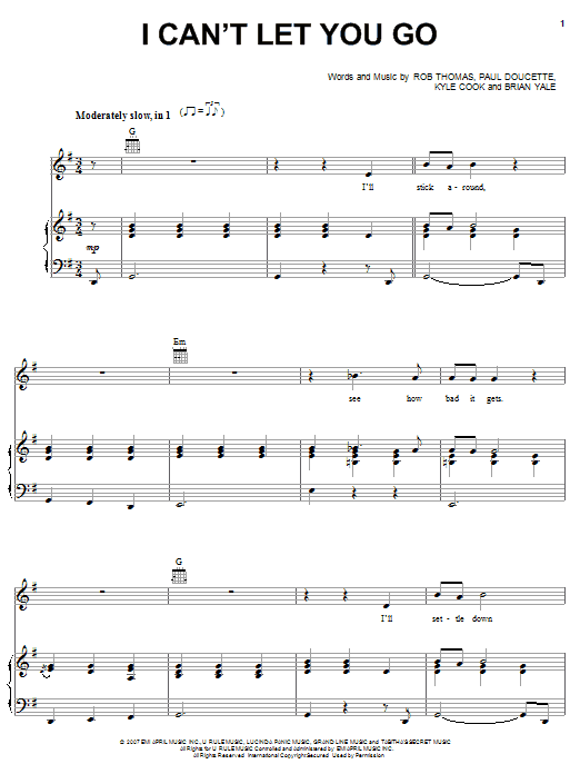 Matchbox Twenty I Can't Let You Go sheet music notes and chords arranged for Piano, Vocal & Guitar Chords (Right-Hand Melody)